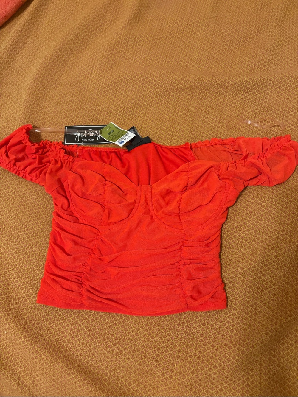 Off-Shoulder Ruched Crop Top in Bright Red